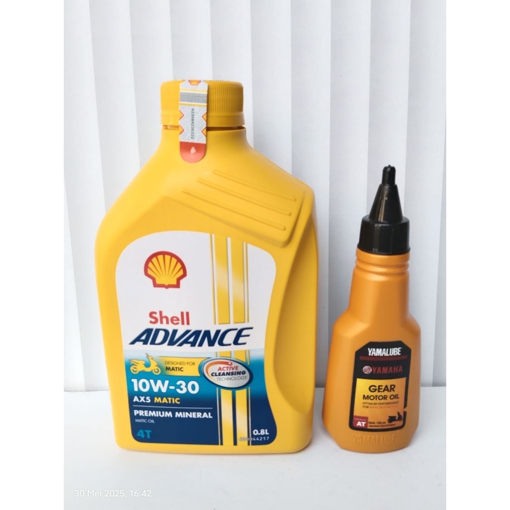 PAKET OLI OIL SHELL ADVANCE AX5 METIK 0,8 DAN OLI YMH GEAR PELUMAS OLI MESIN MOTOR YAMAHA MIO MIO J 