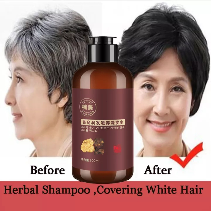 Shampoo Black Herbal Natural Polygonum perawatan rambut anti uban penghilang uban permanen di usia m