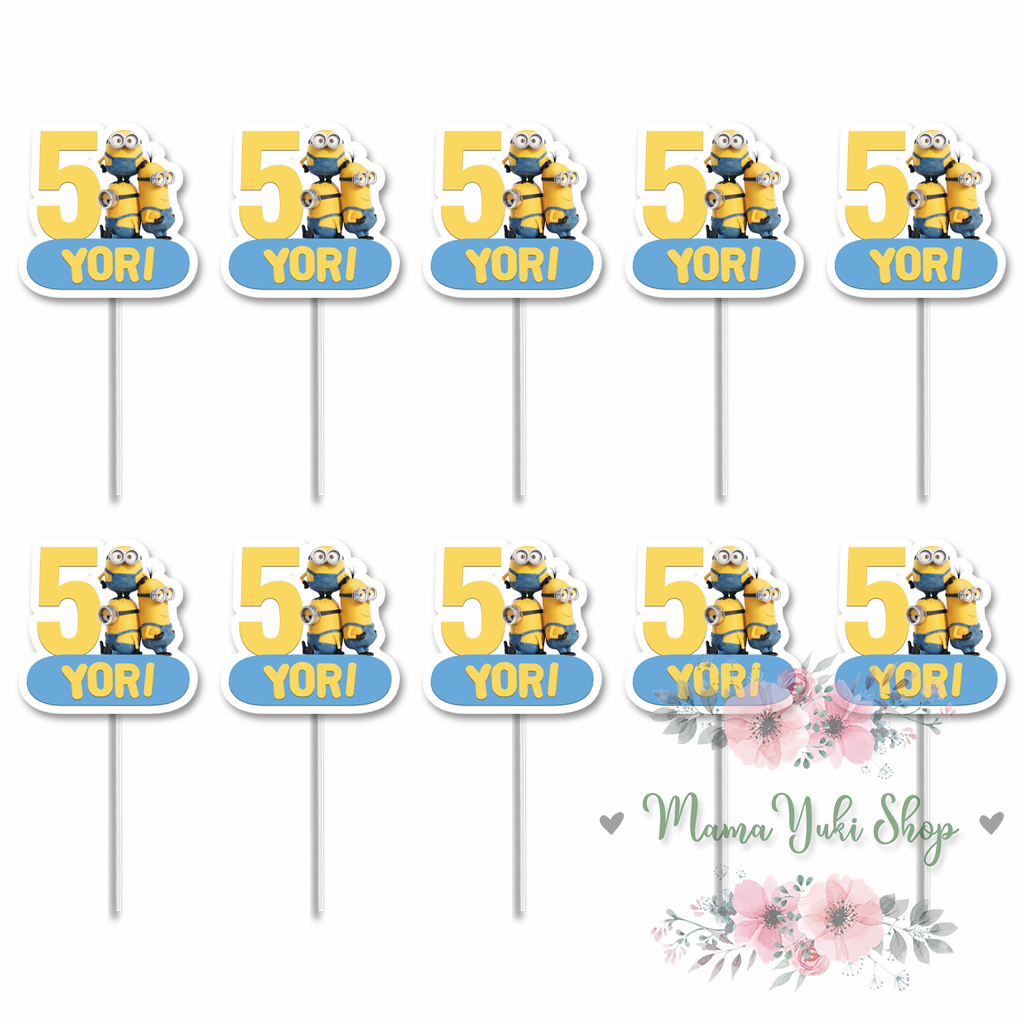 Topper Cake Cupcake Costum NAMA dan UMUR MINIONS CUPCAKE