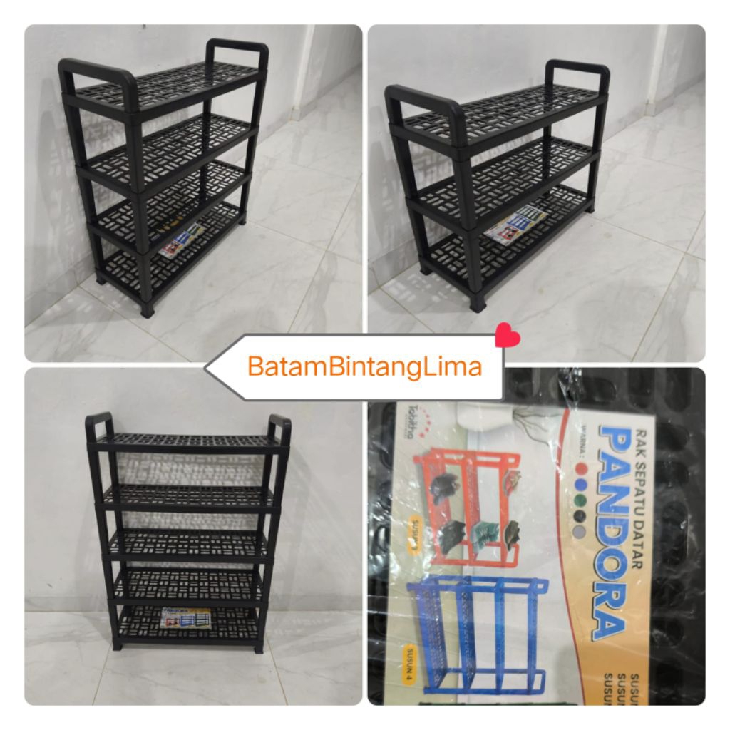 Rak Sepatu Pandora Tabitha Bahan Plastik Warna Hitam 3 4 5 Susun