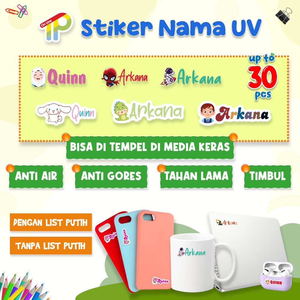 

STIKER NAMA UV WATERPROOF (ISI 30PCS)