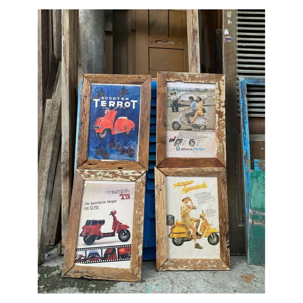 (Kayu Lama) Pigura hiasan poster iklan jadul kayu jati
