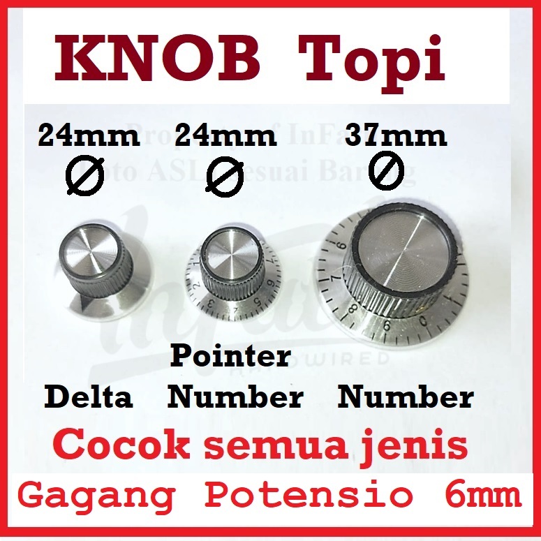 InFath - Knob potensio HAT topi lonceng skirted metal face aluminium aluminum potentiometer kenob kn
