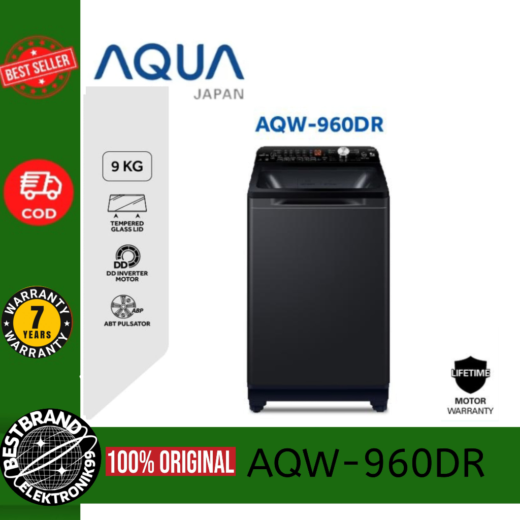 AQUA AQW-960DR Mesin Cuci Top Loading 9kg Hitam - Direct Motion Motor