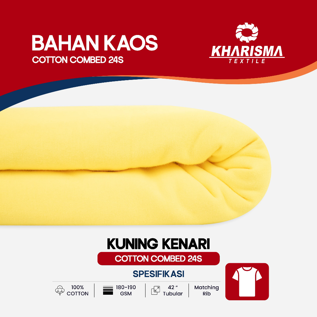 Kain Bahan Kaos Cotton COMBED 24s Kuning Kenari | Kharisma Textile Eceran Kiloan Meteran Oblong Yell