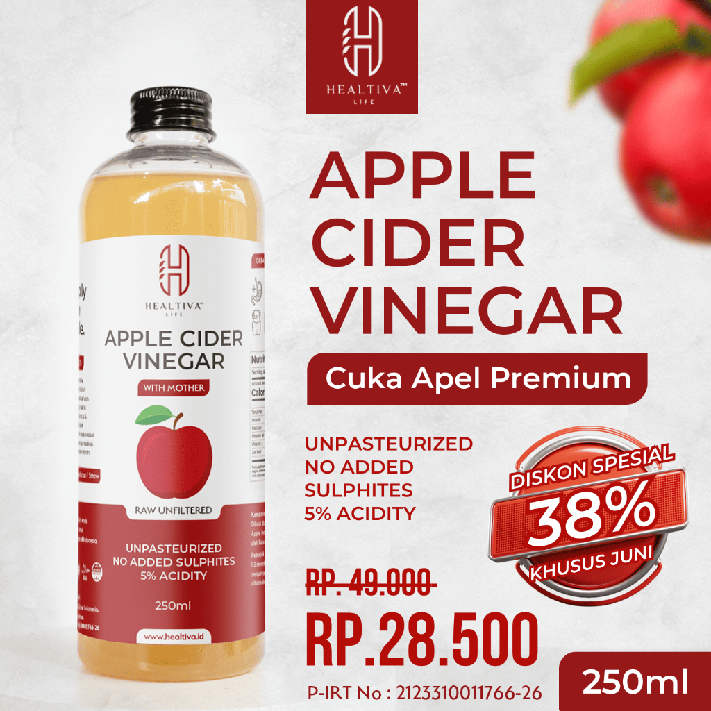 

HEALTIVA Cuka Apel Organik Original 500ml / Apple Cider Vinegar With The Mother Cuka Sari Apel Murni