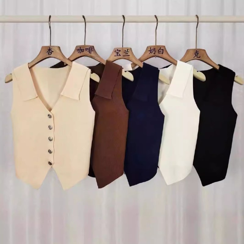 Rompi Blazer Rajut Wanita Kerah V Model Kancing Gaya Korea