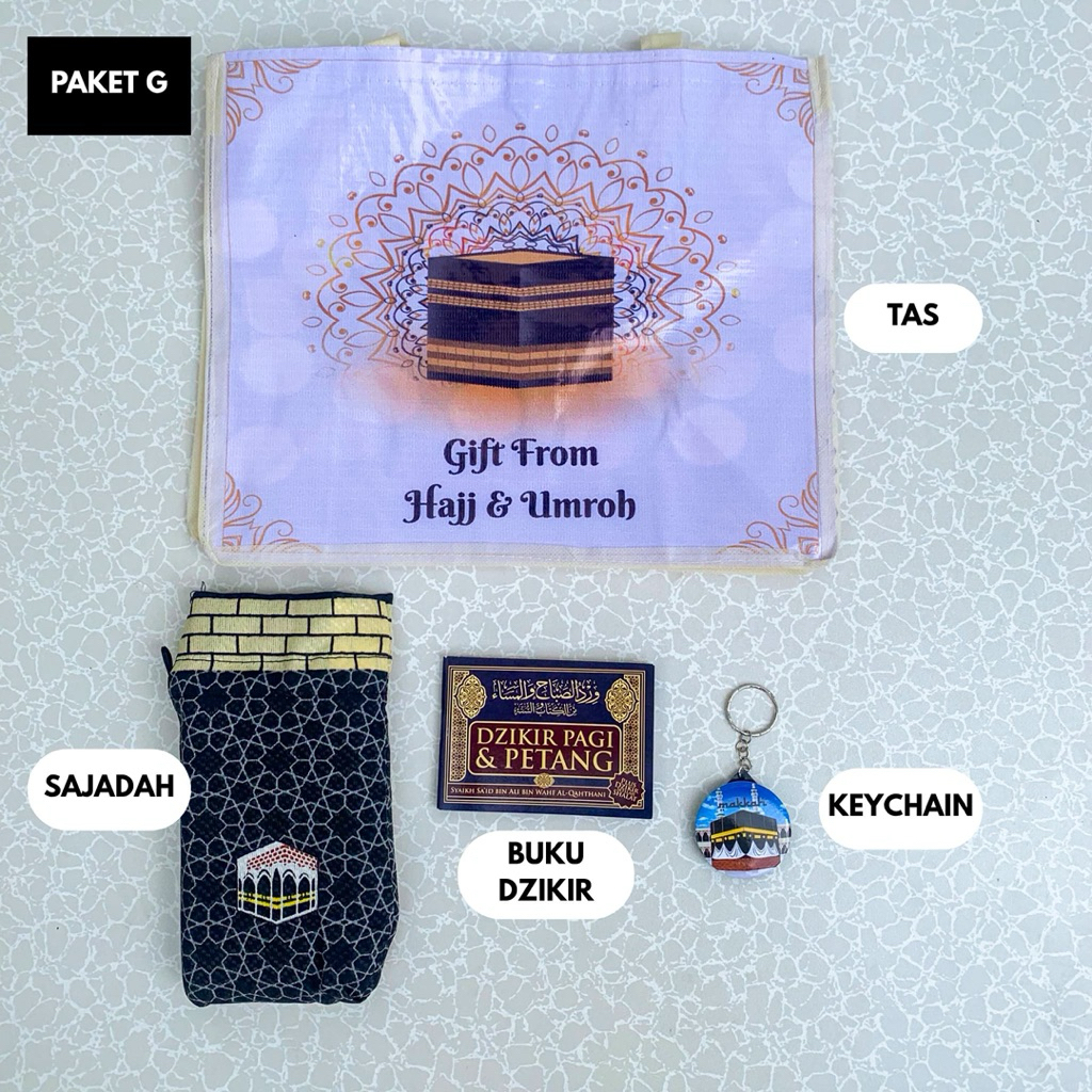 Paket EKONOMİ oleh oleh haji umroh - sajadah travel pack - tasbih Kayu & Digital - Parfum Arab-Siwak
