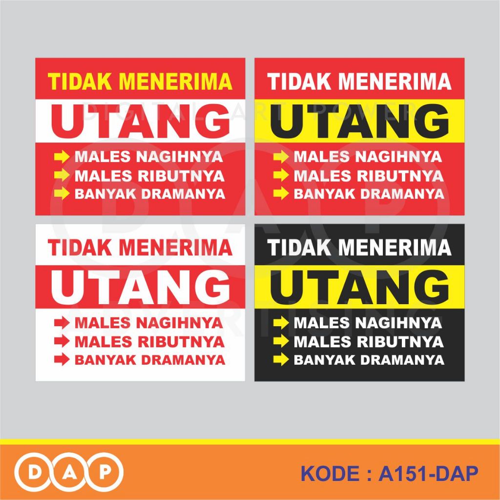 

A151 - Acrylic Sign, Stiker Akrilik Tidak Menerima Utang, Dilarang Hutang, Tahan Air, Bisa Custom