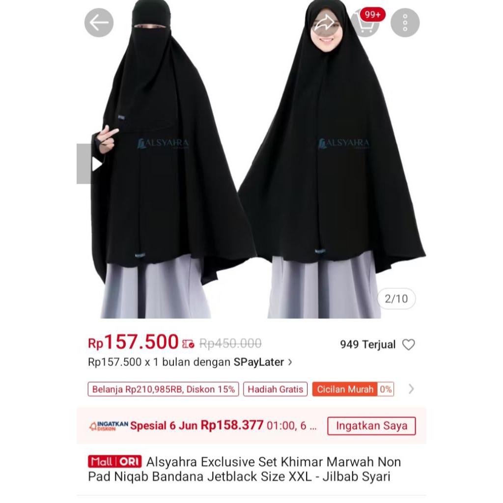 khimar set non pet +cadar bandana murah