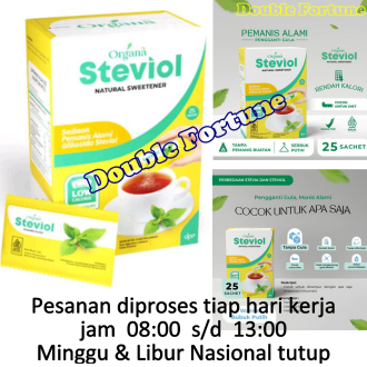 

ORGANA STEVIOL NATURAL SWEETENER PEMANIS ALAMI GLIKOSIDA 32.5g ( isi 25 sachet X 1.3 g )