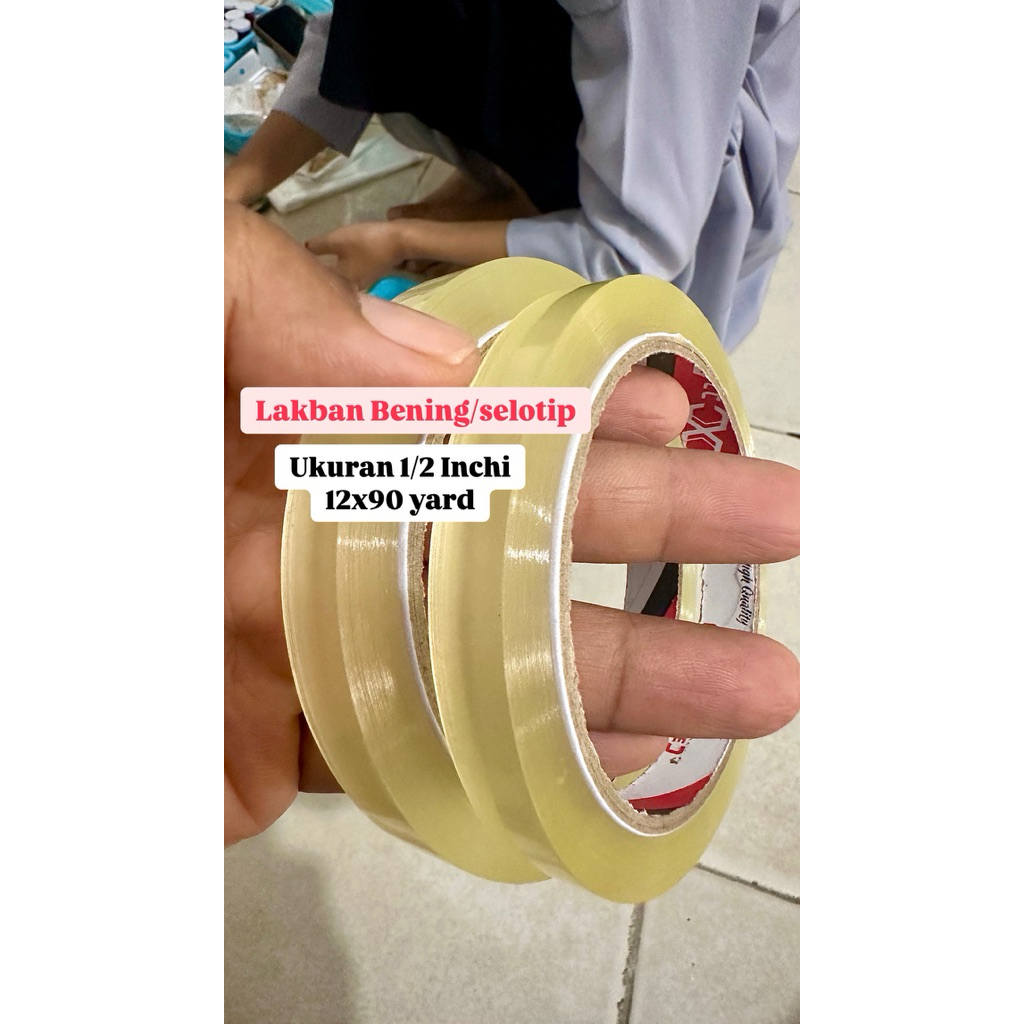 

lakban/selotip bening 1/2 inchi 12 x 90 yard kuat merekat
