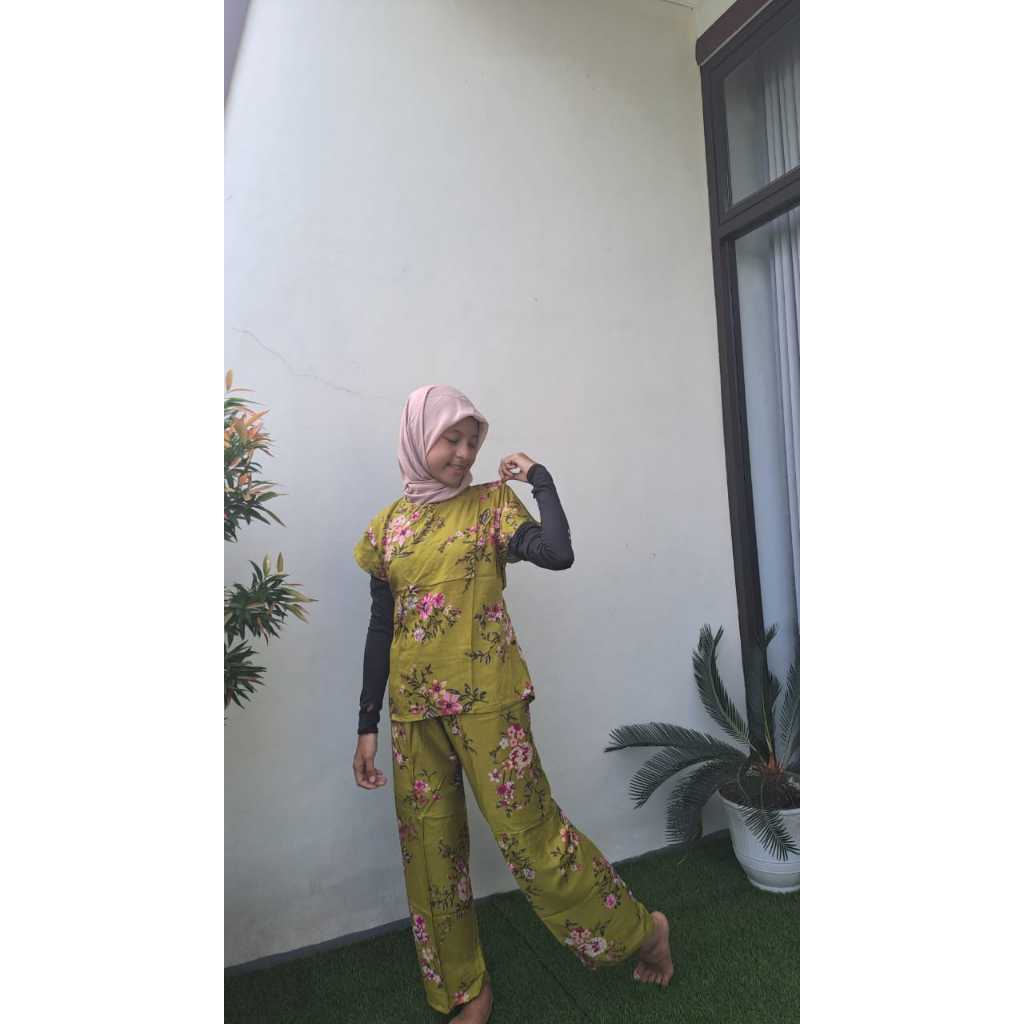 Oneset baju atas bawah celana panjang wanita bahan katun rayon new