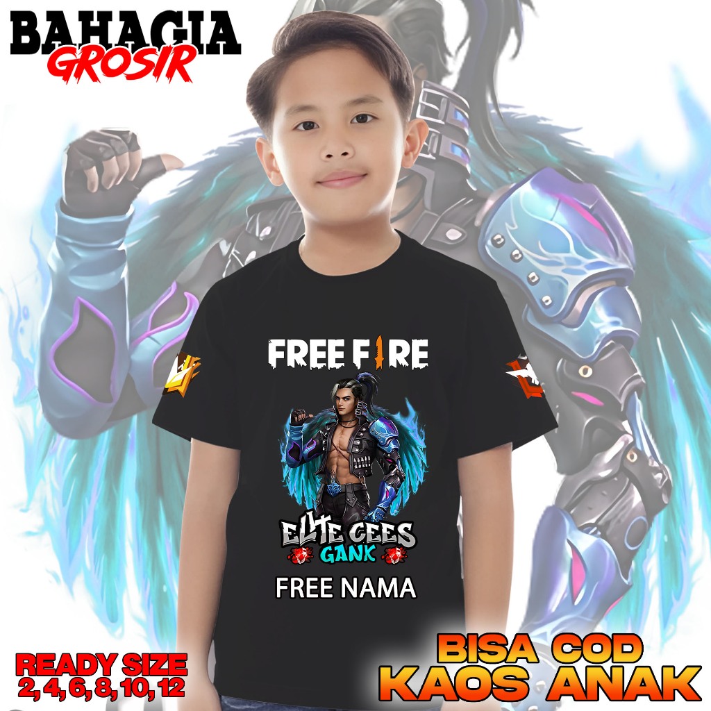FREE NAMA - Kaos Motif Free Fire Karakter Hayato - Baju Anak Usia 1 Tahun Sampai 12 Tahun - Kaos FF 