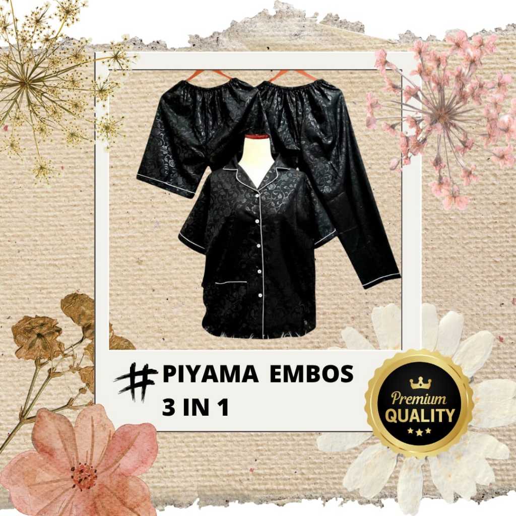 Baju Tidur Wanita dewasa setelan piyama embos 3 in 1 ukuran M , L, XL, XXL