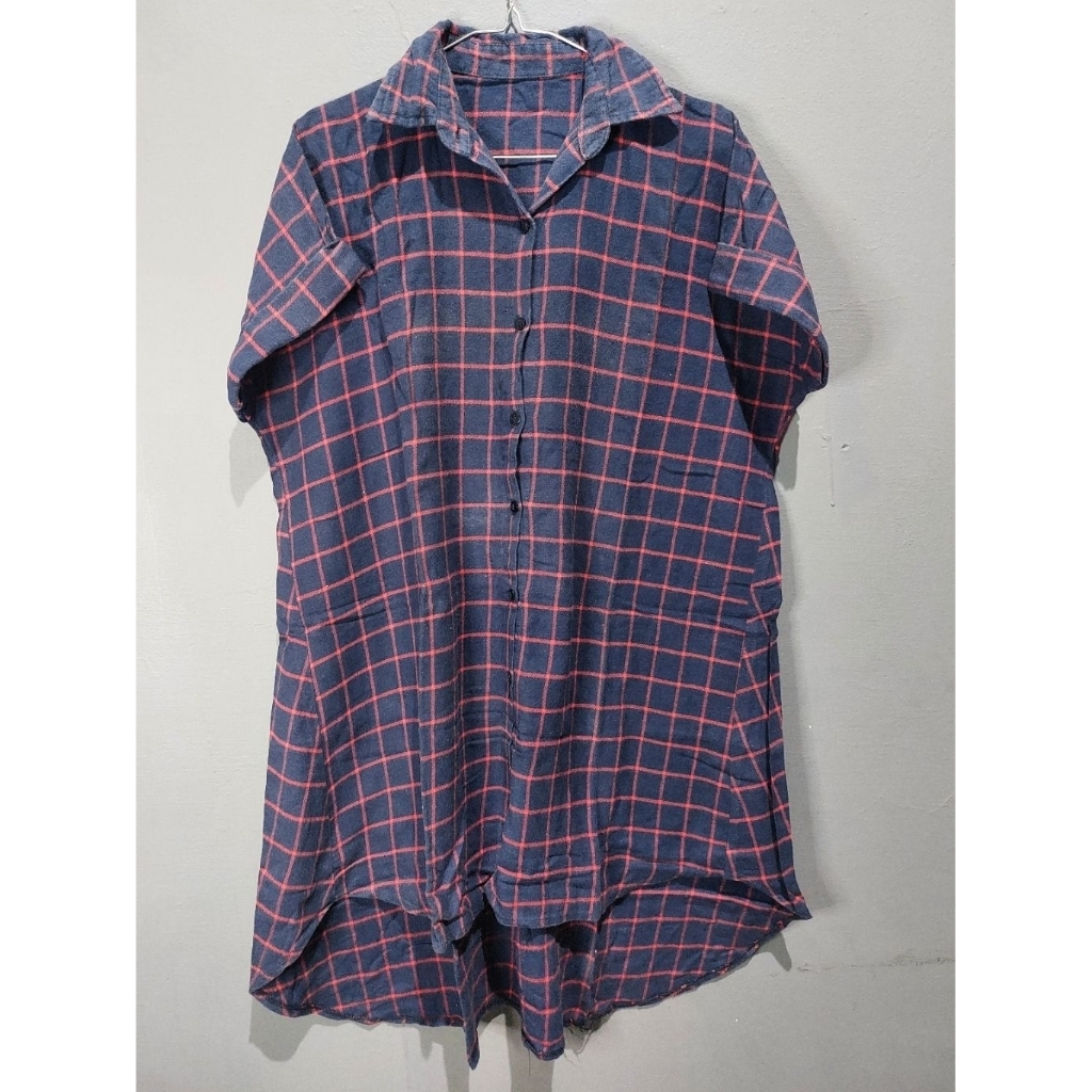 Dress Tunik bahan flanel motif kotak lengan pendek