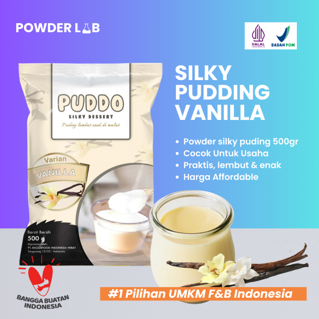 

Silky Pudding Powder Rasa Vanilla 500 GR – Rasa Manis Lembut, Cocok untuk Dessert & Usaha