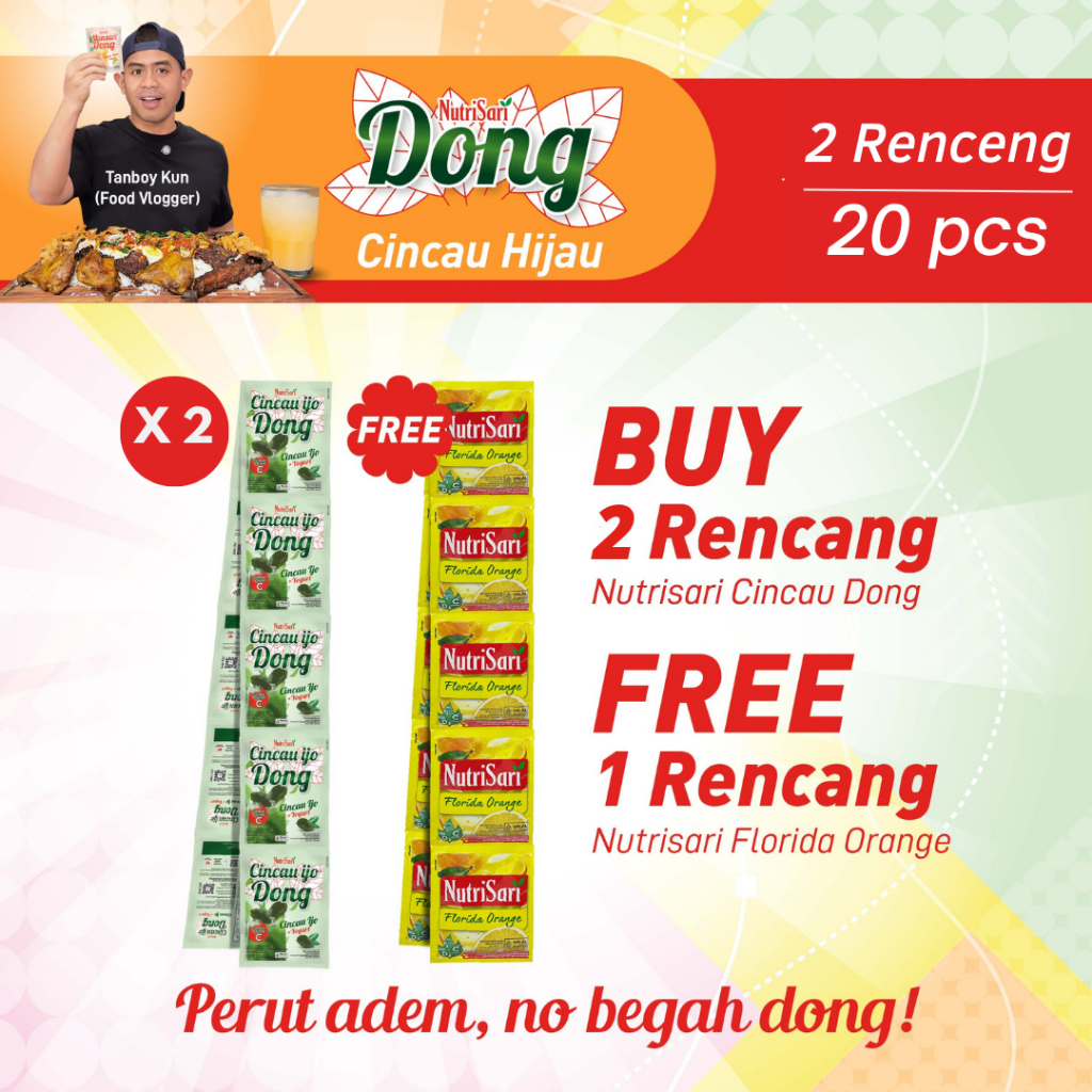 

Nutrisari Dong Minuman Rasa Cincau Hijau [14gr x 20 sachet] FREE 1 Renceng Nutrisari Florida Orange