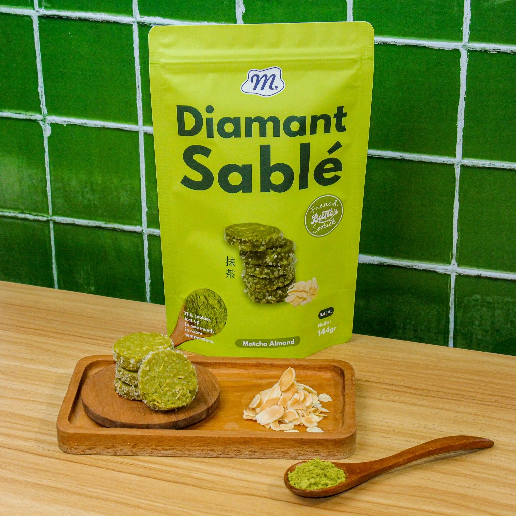 

French Sable Cookies Matcha Almond - Homemade Premium Butter Cookies (Diamant Sable) 144gr