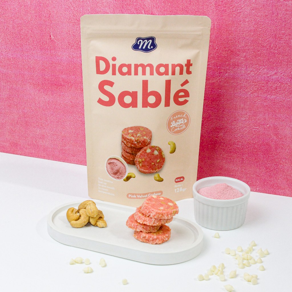 

French Sable Cookies Pink Velvet Cashew - Homemade Premium Butter Cookies (Diamant Sable) 128gr
