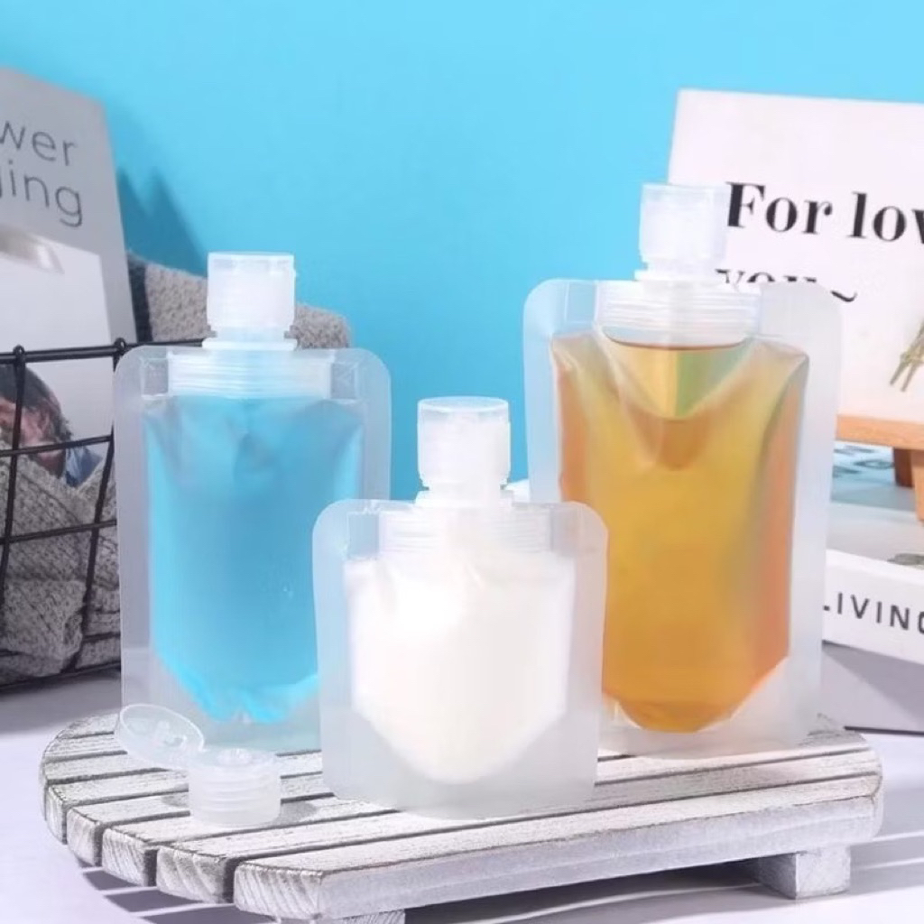 TRAVEL POUCH BOTOL REFILL TRANSPARANT FLIPTOP | TEMPAT SABUN TRAVELING