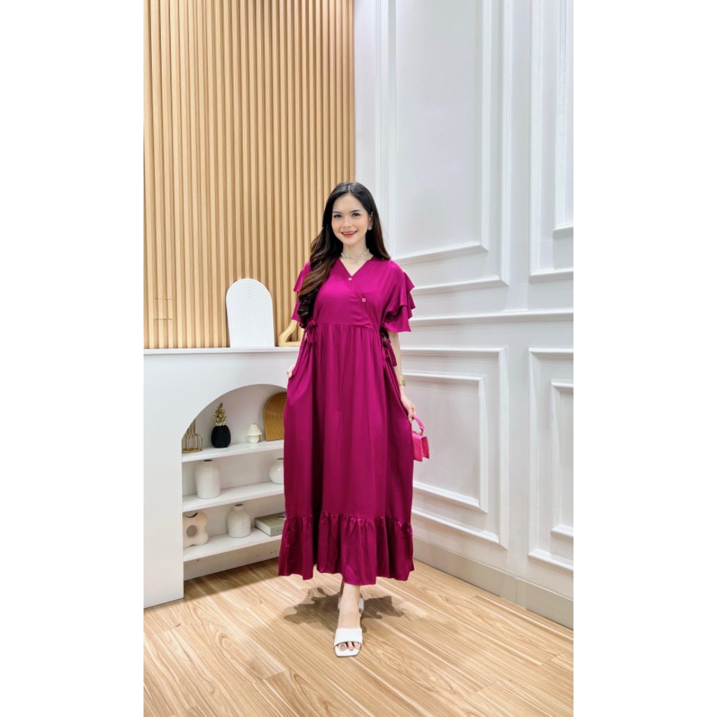 Baju Daster Sabrina kimono dress ruffle panjang wanita by hd id original terbaru kekinian