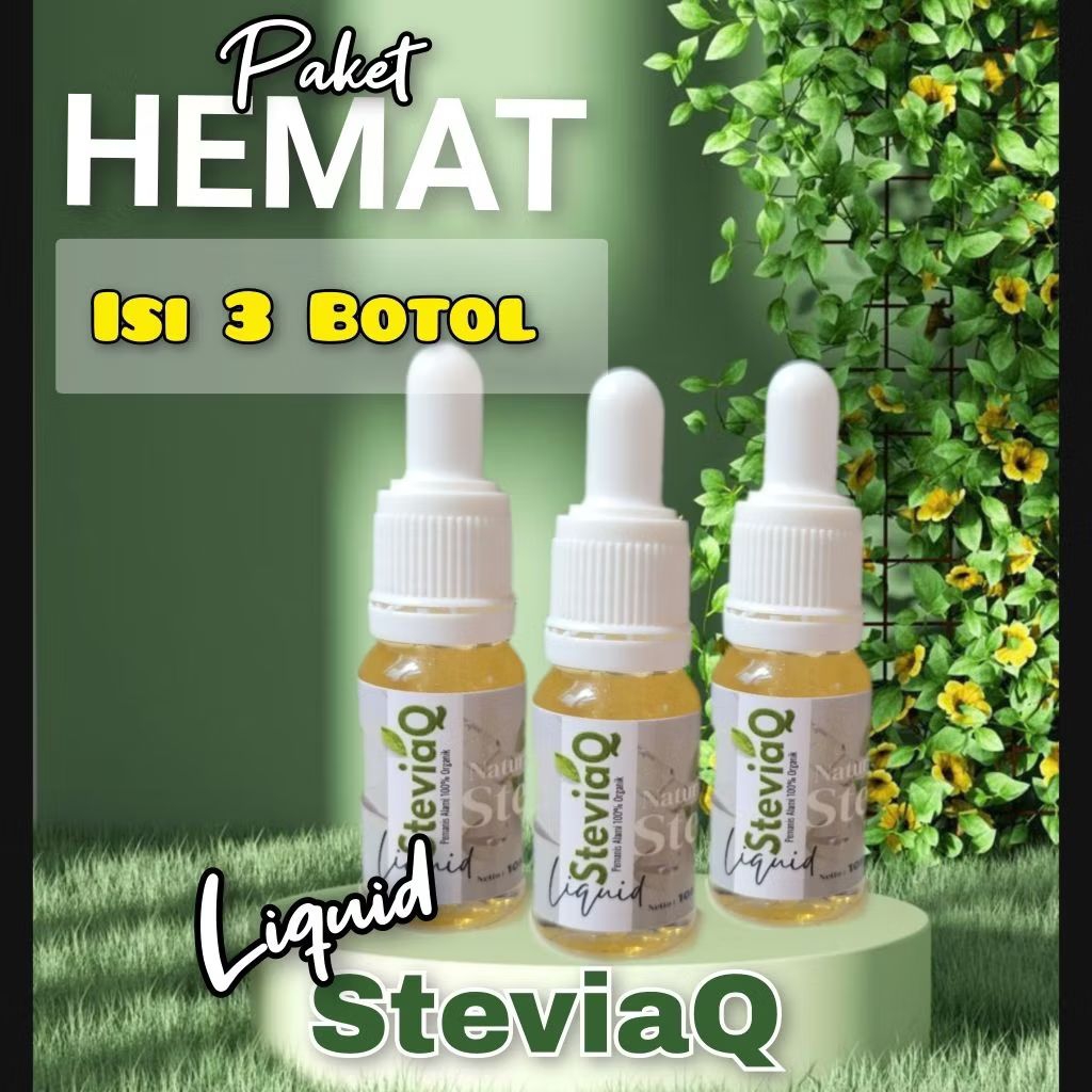 

PAKET HEMAT ISI 3 BOTOL Liquid SteviaQ 10ml Pemanis Alami Pengganti Gula, 0% Kalori, 100% Bahan Organik + PACKING AMAN