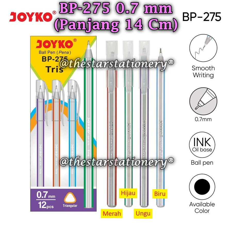 

(1 Biji) Bolpen JOYKO BP-275 Tris Hitam 0.7 mm / Ball Pen Pulpen Pena Joyko BP-275 Tris (1 Biji)