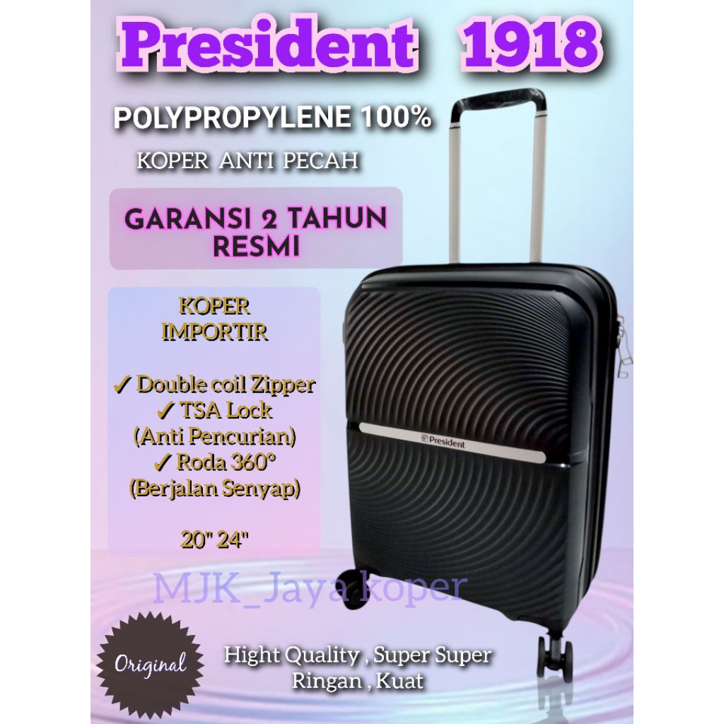 Koper PRESIDENT Importir 20" 24" , TSA LOCK DOUBLE ZIPPER EXPANDABLE Berkualitas Super Tinggi