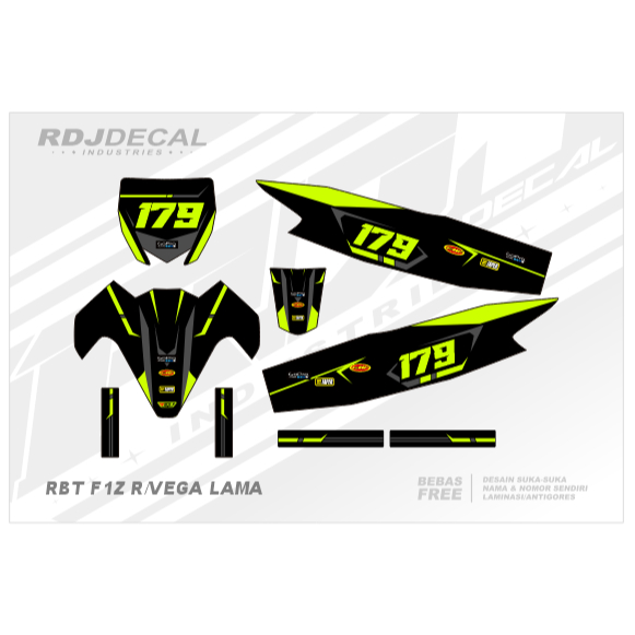 DECAL STICKER GTX VEGA R LAMA (003) DEKAL STIKER FIZ F1Z R RBT HITAM ABU MERAH KUNING HIJAU BIRU TUA