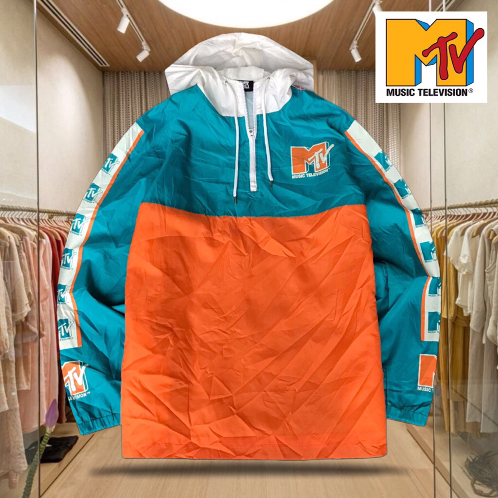 Rare Vintage MTV Music Television Color Block Hooded Windbreaker Jacket