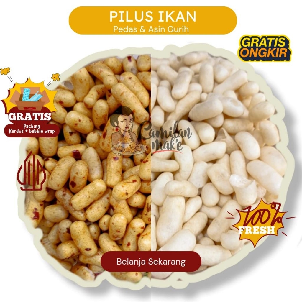 

PILUS IKAN | CAMILAN MAK'E | TELUR IKAN RASA PEDAS & ASIN GURIH | CEMILAN PILUS | JAJANAN OLEH-OLEH | SNACK KILOAN