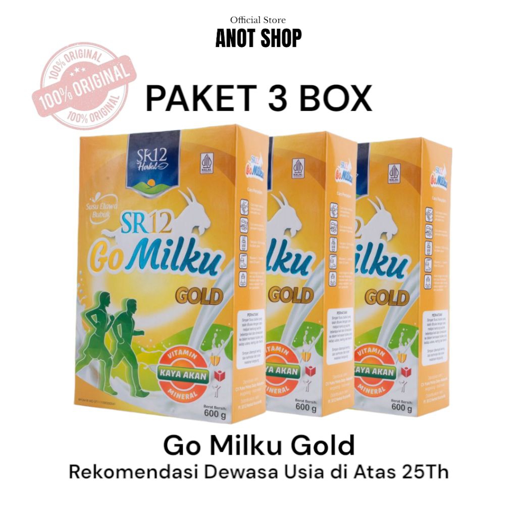 

[ PAKET 3 BOX ] Go Milku SR12 Gold 600gr Susu Kambing Etawa Asli