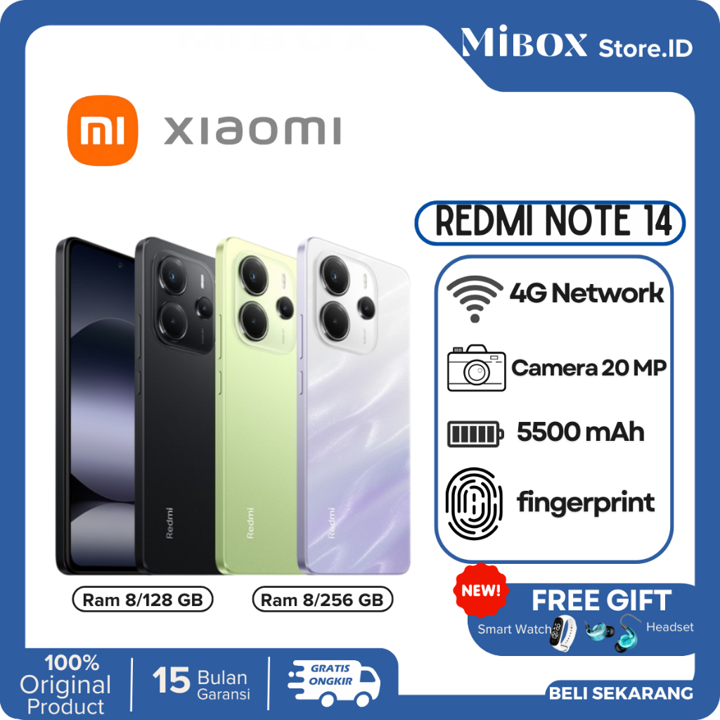 Xiaomi Redmi Note 14 RAM 8/128 | 8/256 GB,AMOLED, Gorilla Glass 5,Always-on display Resmi 1 Tahun