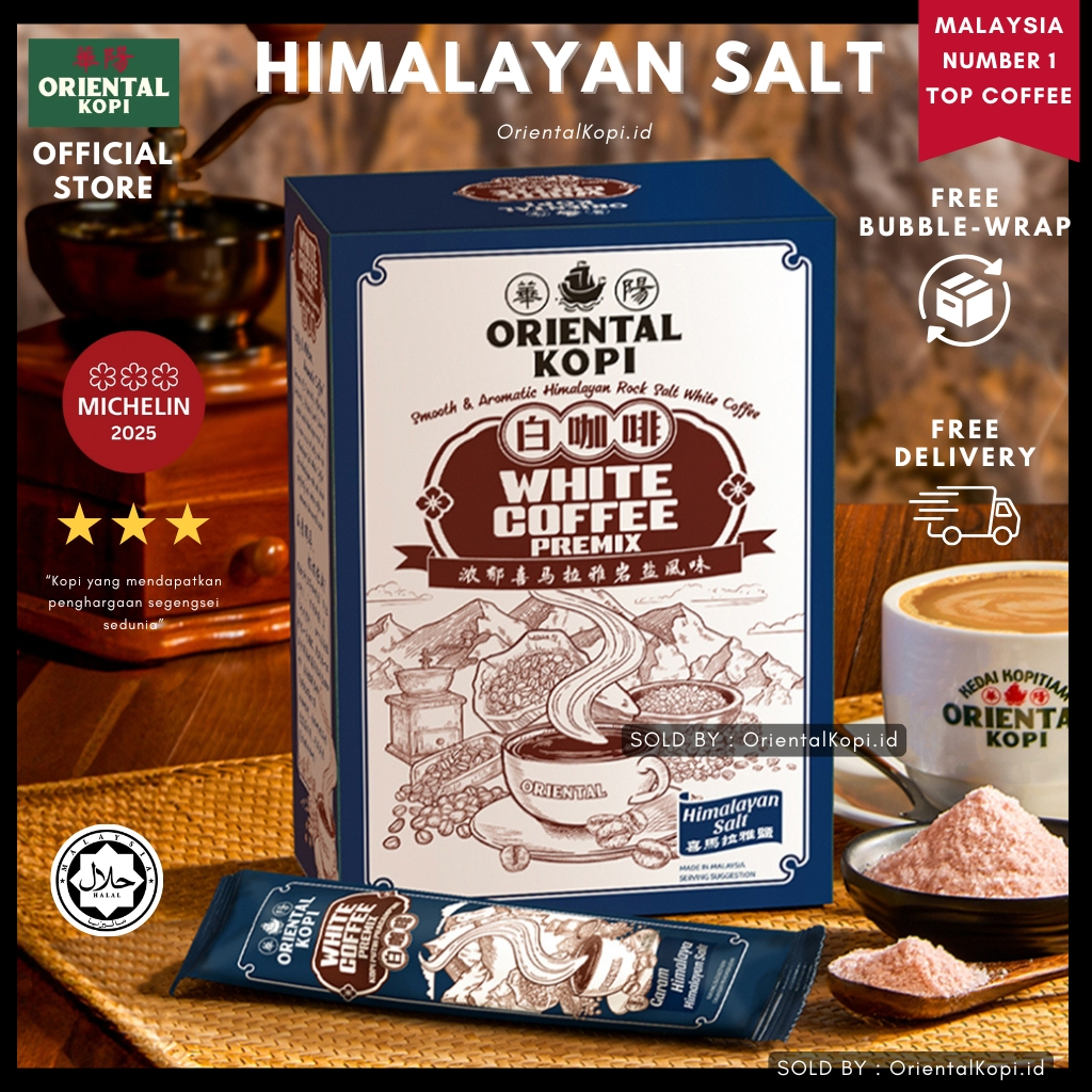 

ORIENTAL KOPI MALAYSIA ORIENTAL KOPI / ORIENTAL WHITE COFFEE HIMALAYAN SALT ( 38g x 10 Sachets )