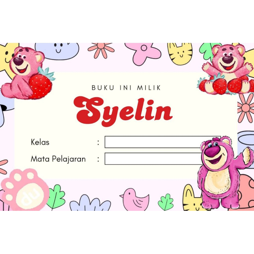 

(ISI 50 PCS) SUDAH ADA LEM STICKER LABEL BUKU SEKOLAH CUSTOM NAMA & FOTO motif LOTSO