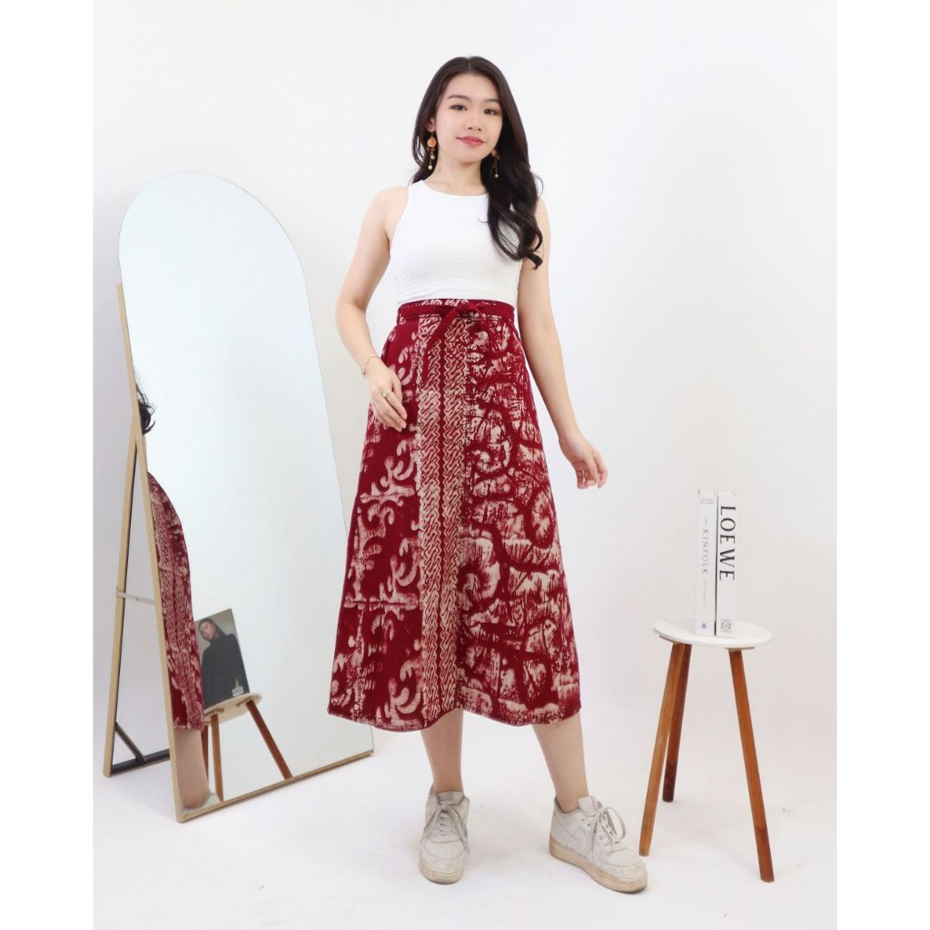 Rok Batik Span Cap Seling Merah Hitam Bawahan Batik Kantoran Wanita Casual Formal Kondangan Katun