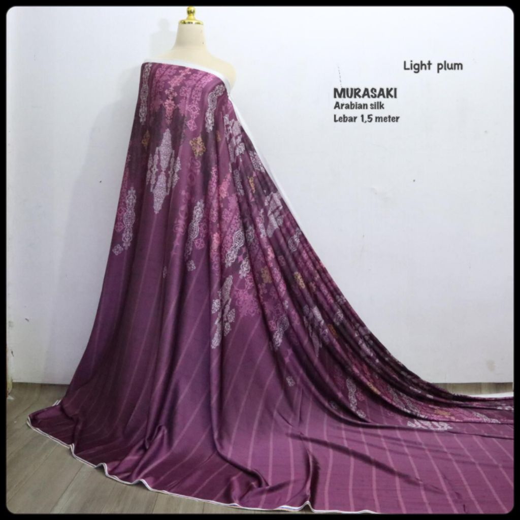 kain meteran bahan Arabian Silk warna burgundy/Motif MURASAKI/silk motif terbaru/bahan baju kurung/d
