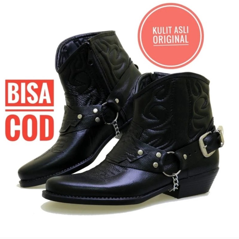KODE Y66X Sepatu Boots Koboy Pria Kulit Sapi AntiLicin