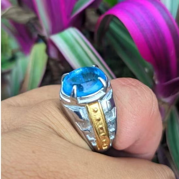 Cincin Batu Diamond China Blue Topaz