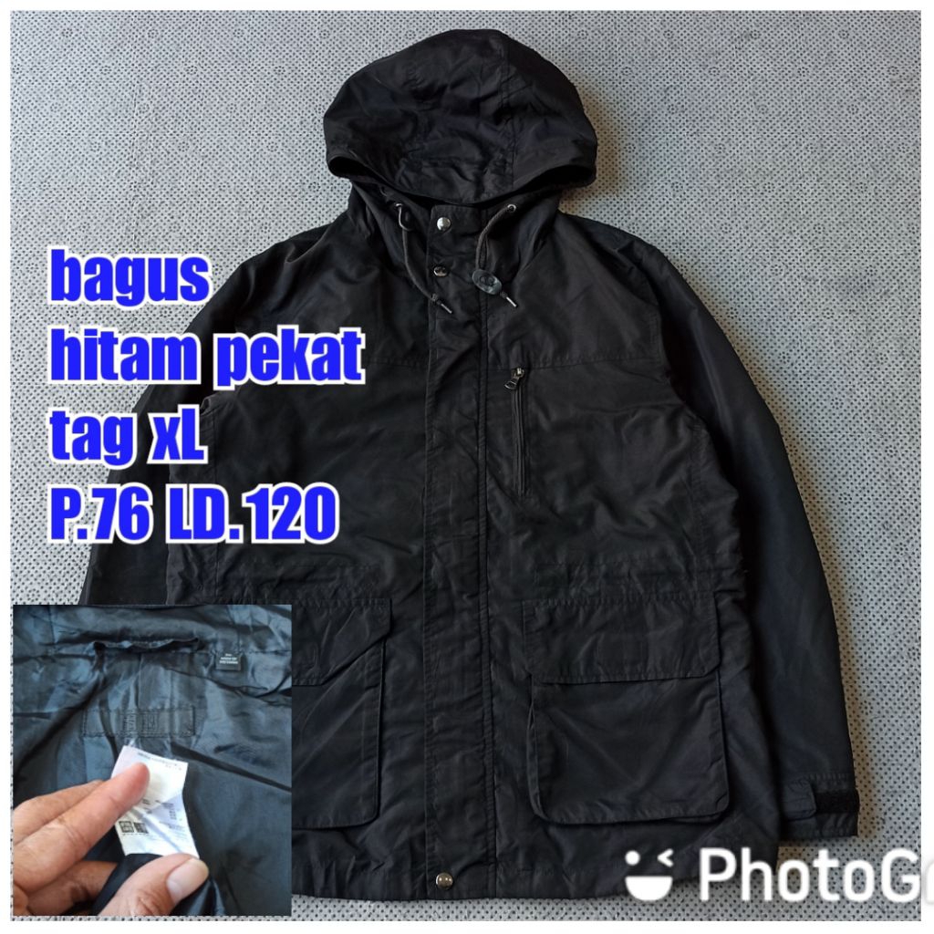jaket gunung outdoor windbreaker hitam uniqlo parka moutain
