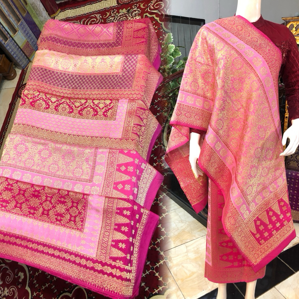 Shocking pink Exclusive Songket Rakam Dimensi ORI /songket tenun asli palembang /ilham songket palem