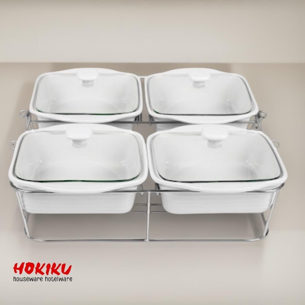HOMELINE SET 4PCS OF 8.5" SQUARE CASSEROLE  WITH CANDLE  HOLDER GBC-1104 / PRASMANAN SEGI 4 PCS