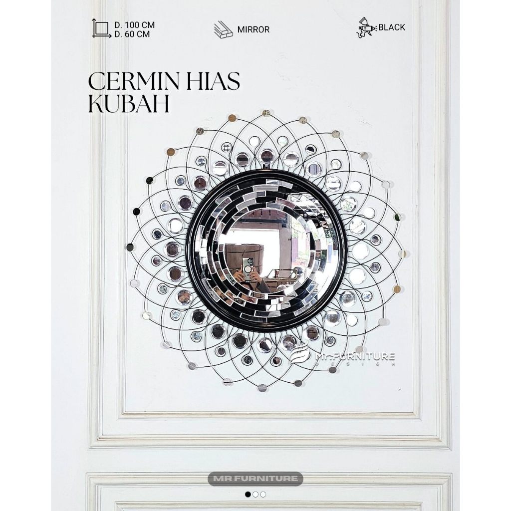 cermin dinding bulat kubah hitam d 100 cm
