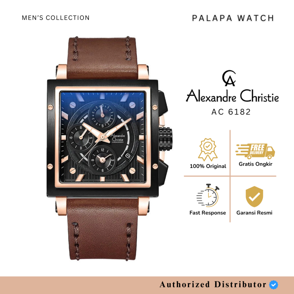 Jam Tangan Pria Alexandre Christie AC 6182 / AC6182 Leather Original Garansi 1 tahun