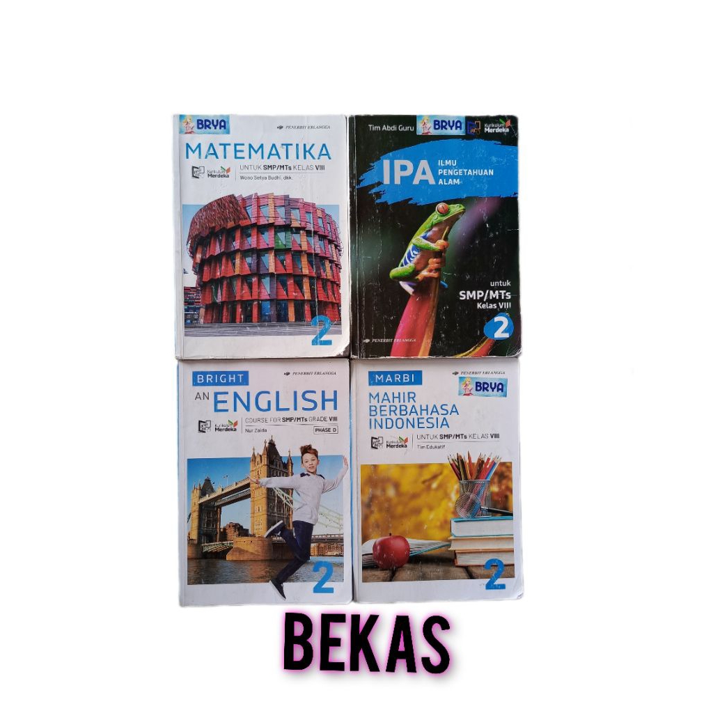 Buku paket kelas 8 Kurikulum Merdeka Erlangga bekas / IPA Matematika Bahasa Indonesia Bahasa inggris