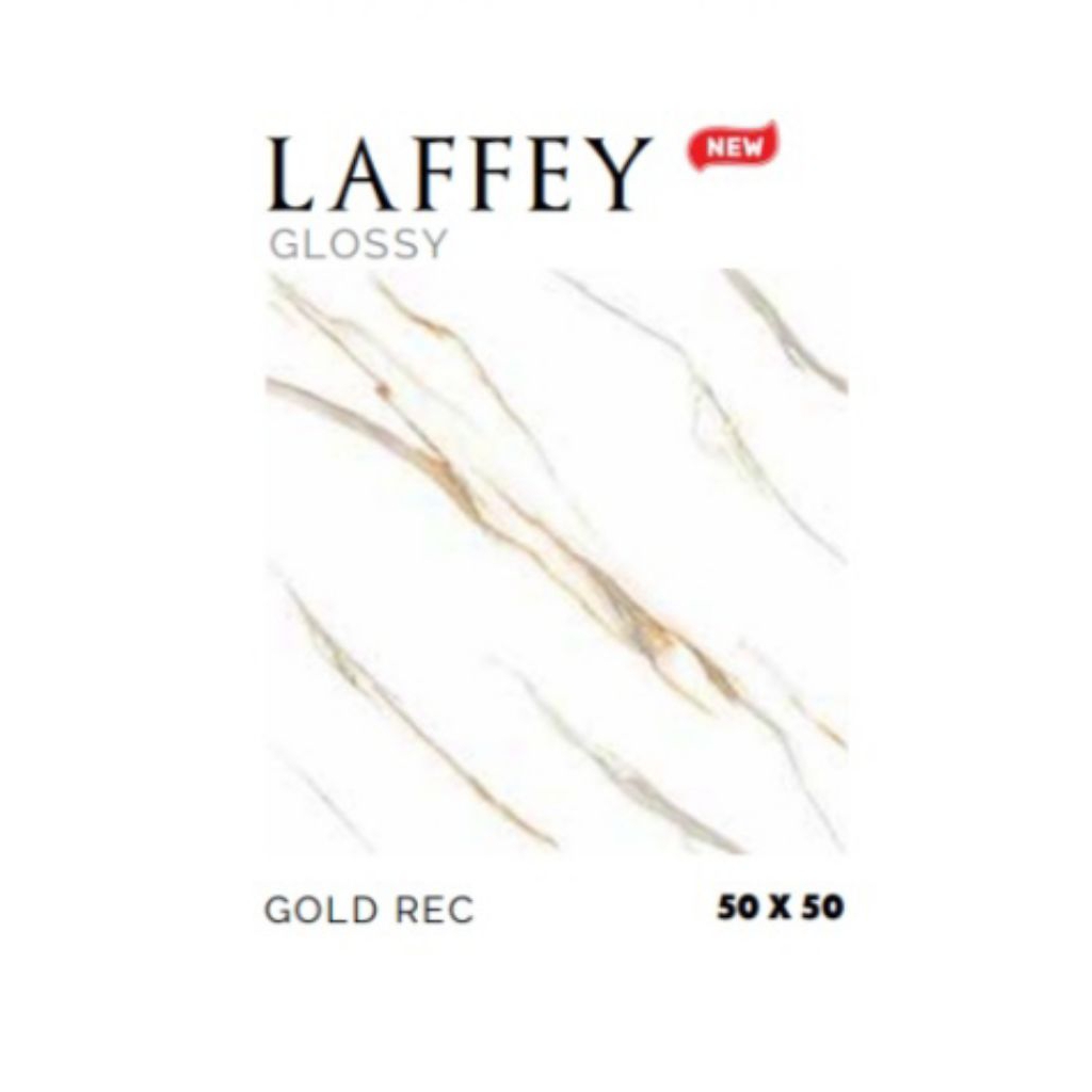 KERAMIK MERK PLATINUM TIPE LAFFEY GOLD UKURAN 50X50 RECTIFIED CUTTING WARNA LATAR PUTIH CORAK MOTIF 