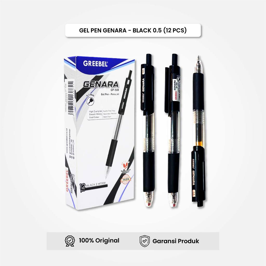 

GREEBEL Gel Pen Pulpen Pena GP-508 (12PCS\SET) Genara 0.5 Hitam / Pulpen Gel Murah Grosir