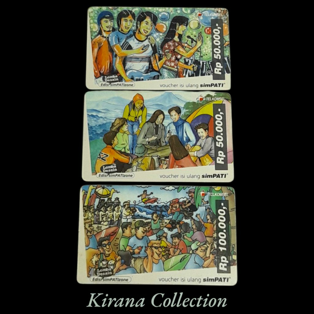 LOT T101 KOLEKSI KARTU TELEPON LAMA INDONESIA VOUCHER SIMPATI EDISI SIMPATIZONE 3PCS BEKAS