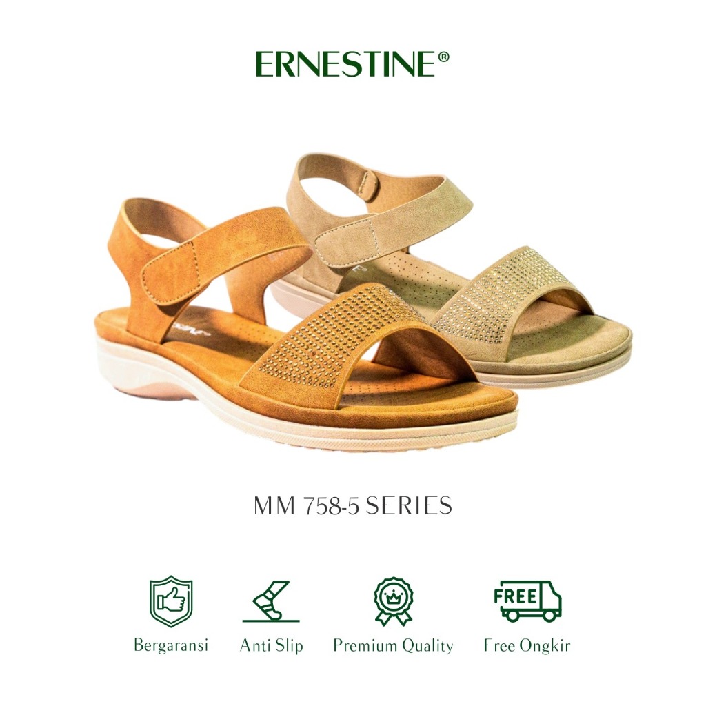 [BUY 1 GET 1 FREE] Ernestine Sandal Wanita warna brown apricot tinggi 2 cm casual santai MM 758-5